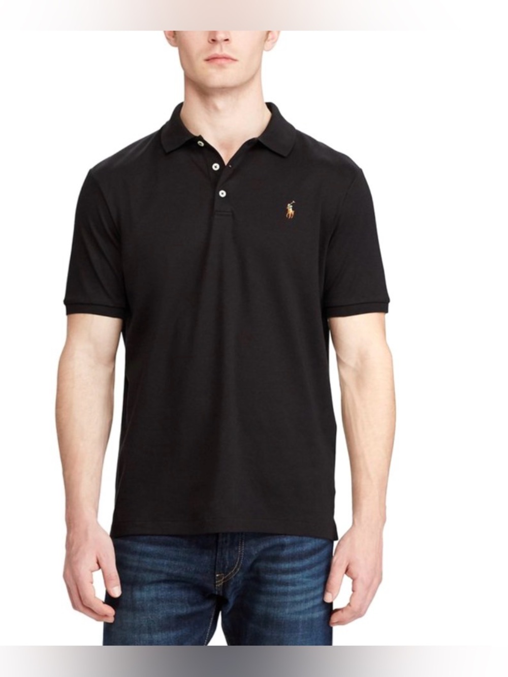 Ralph Lauren Black Polo Pima Soft Touch Shirt with Gold Pony Logo